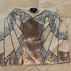 Express Silver and White Sequin Skirt